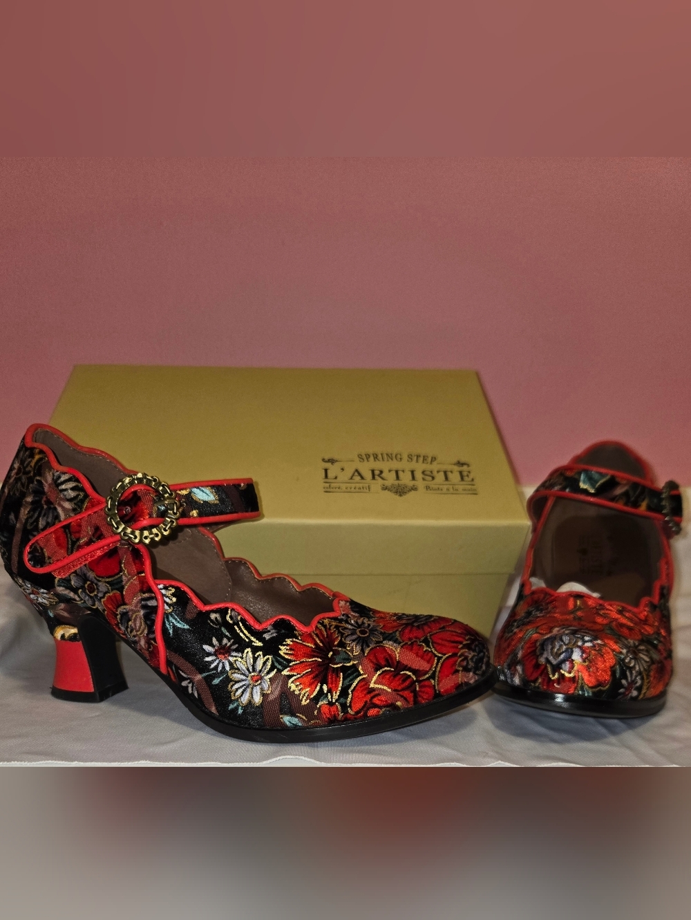 Red Floral Mary Jane Heels